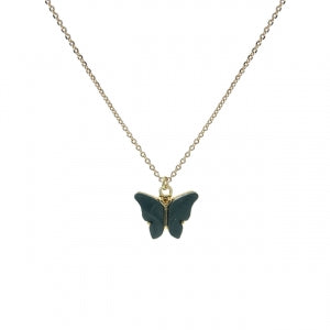 Gold Necklace w/ Black Butterfly Pendant