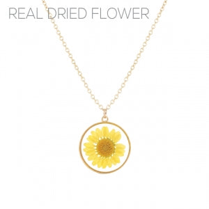 Gold Dried Daisy Necklace