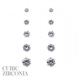 5 Pair of Round CZ Stud Earrings