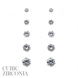 5 Pair of Round CZ Stud Earrings
