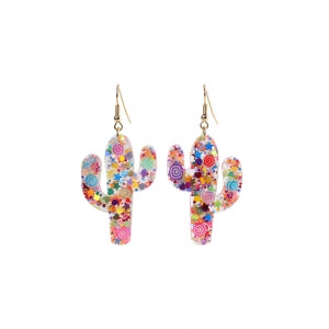 Multi Glitter Cactus Earrings