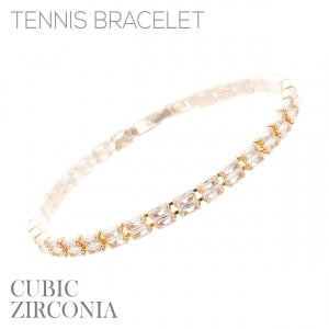 CZ Baguette 2 Line Tennis Bracelet in Gold or Silver