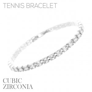 CZ Baguette 2 Line Tennis Bracelet in Gold or Silver