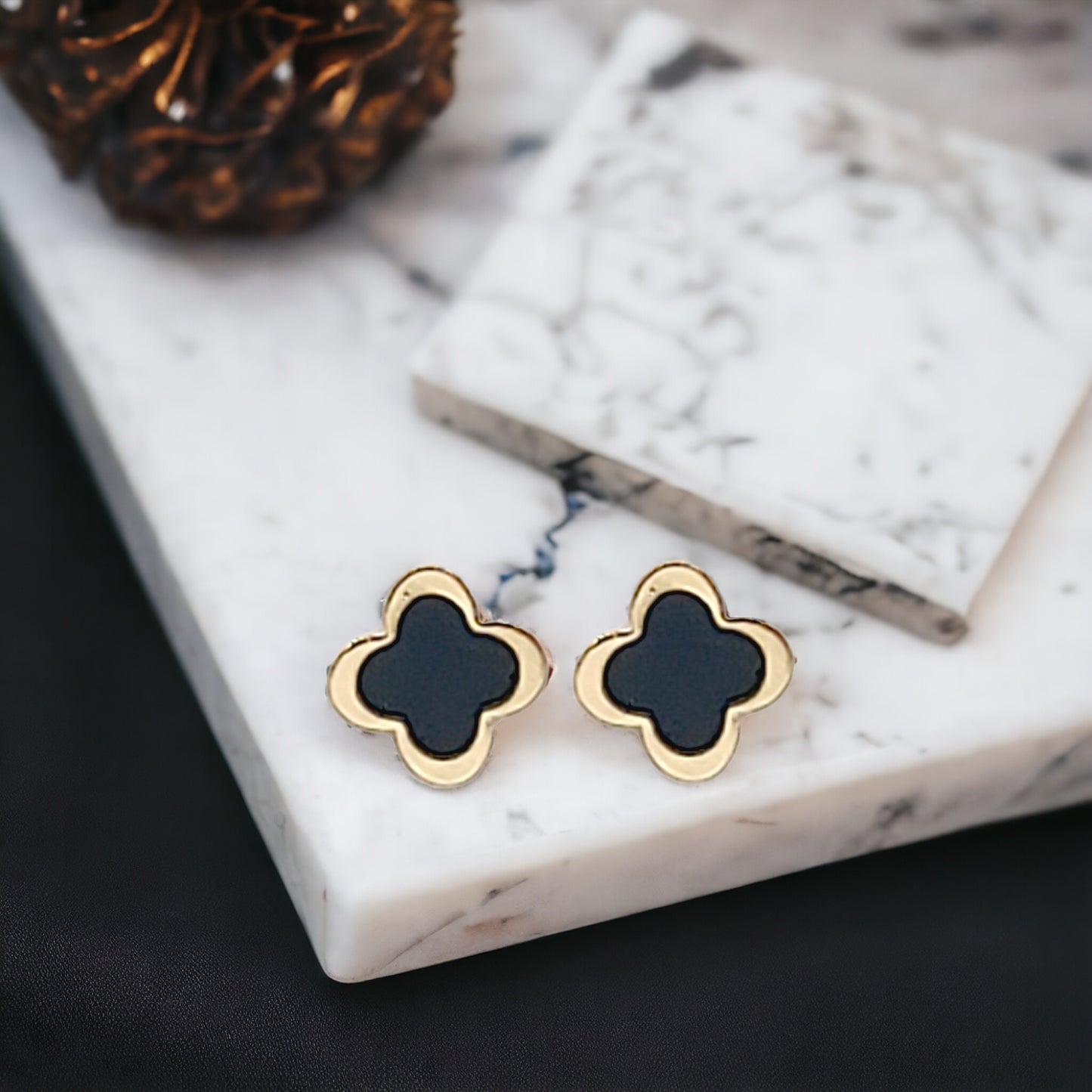 Gold Colored Clover Stud Earrings - Marisa's Shopping Network