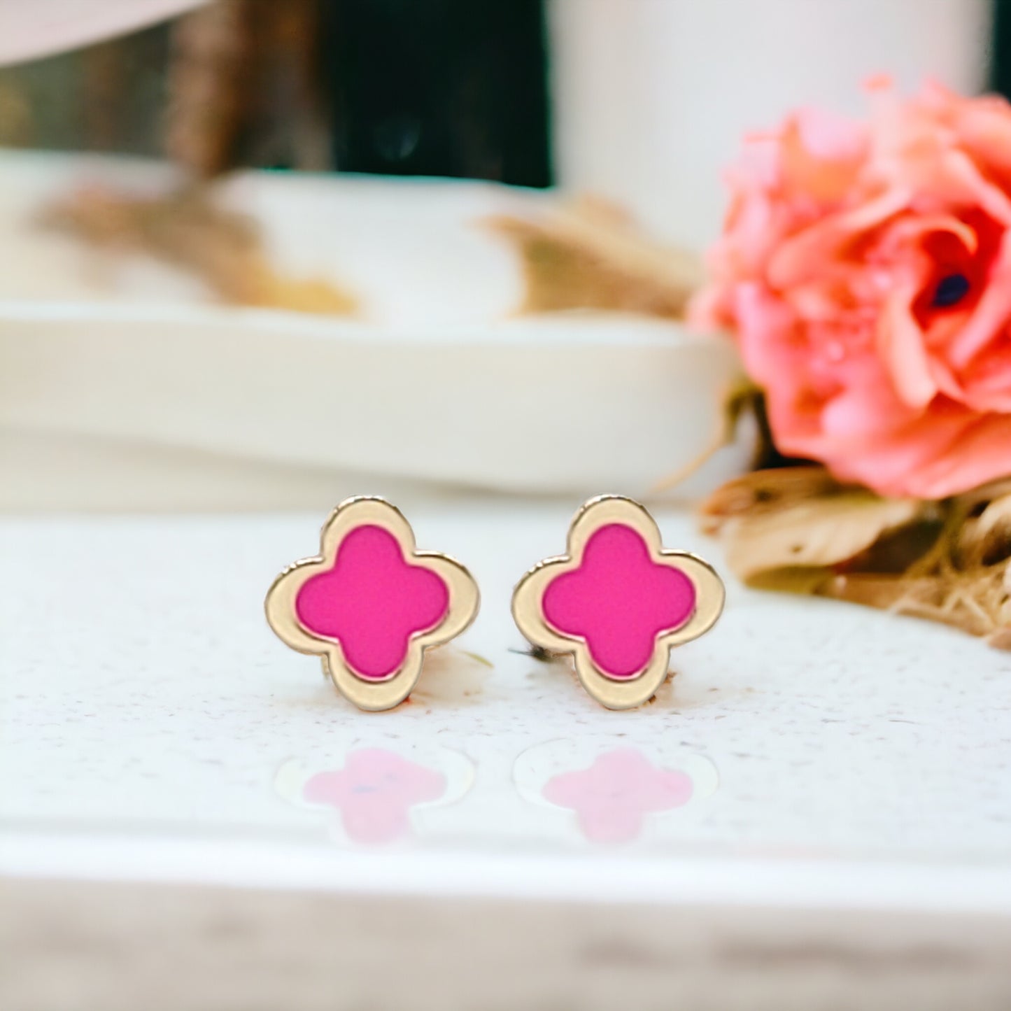 Gold Colored Clover Stud Earrings - Marisa's Shopping Network