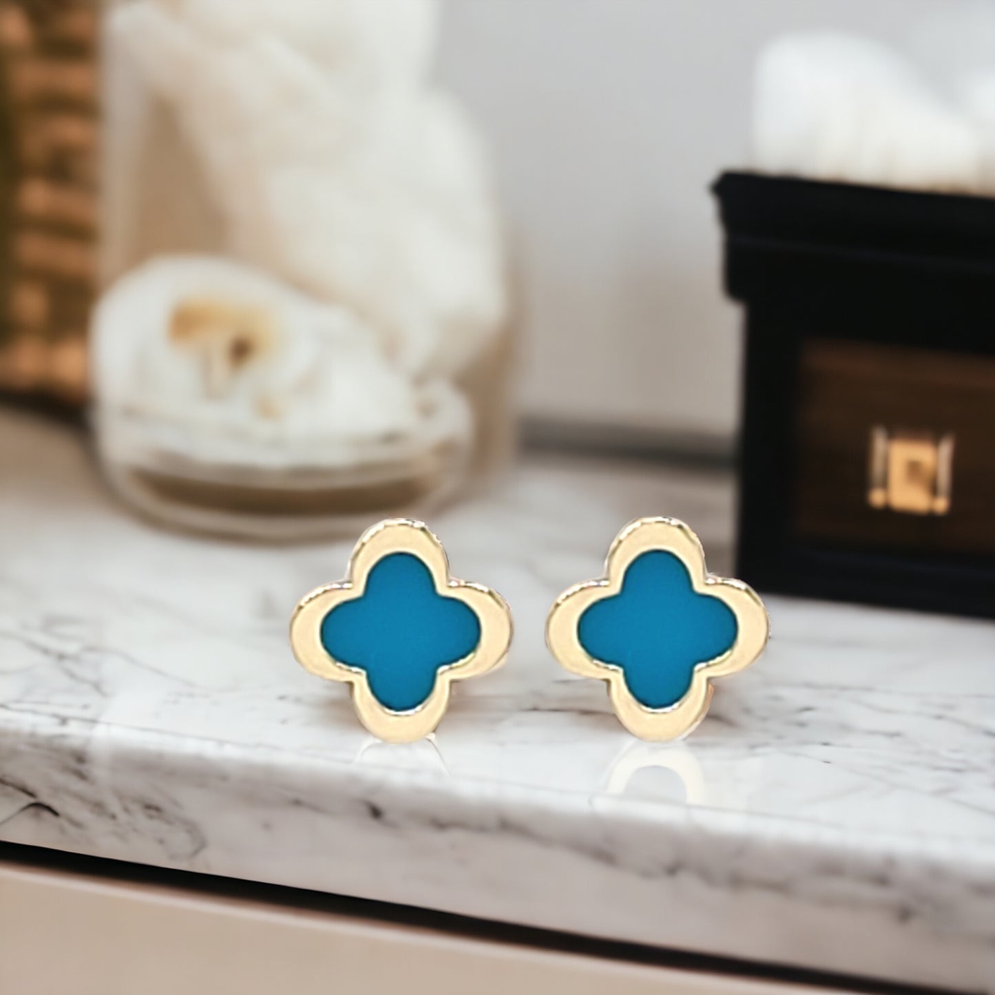 Gold Colored Clover Stud Earrings - Marisa's Shopping Network
