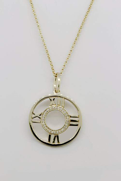 CZ Clock Slide Necklace in Gold or Silver