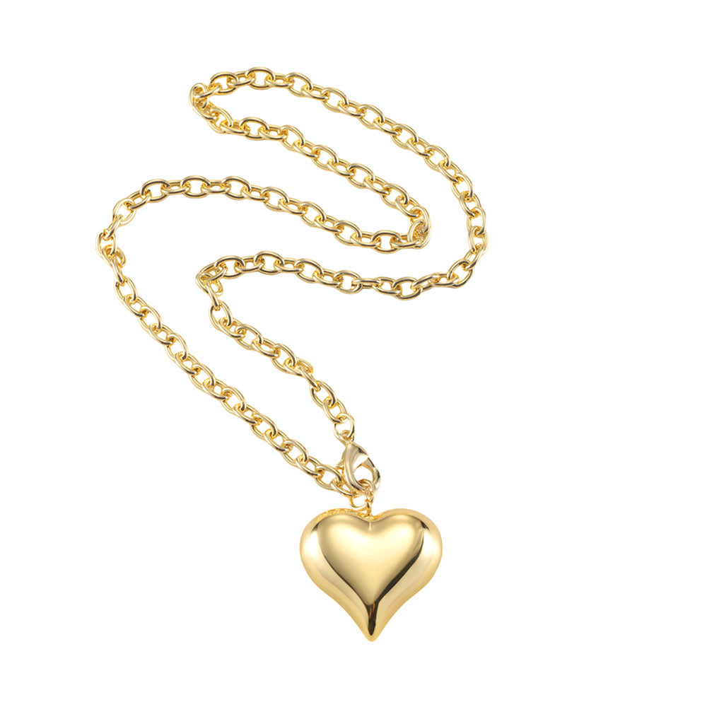 18"/ 32" Stainless Steel Puff Heart Necklace in Gold or Silver