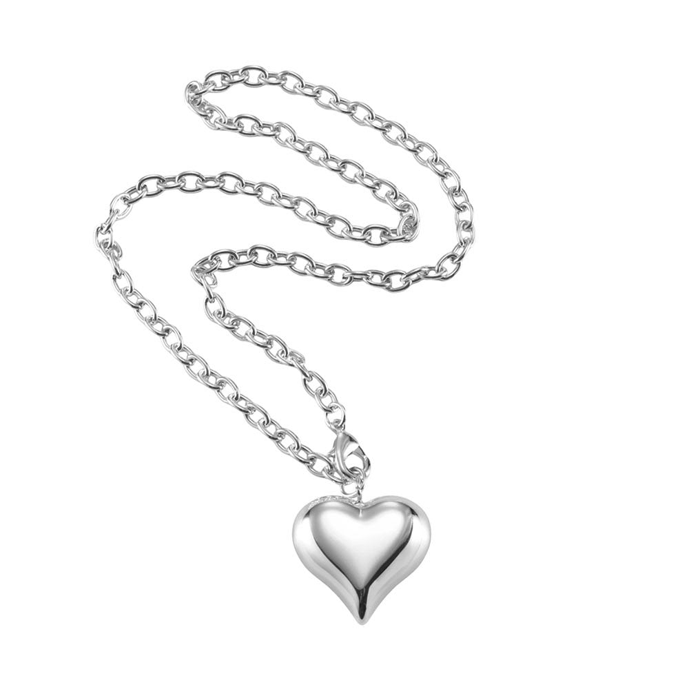 18"/ 32" Stainless Steel Puff Heart Necklace in Gold or Silver