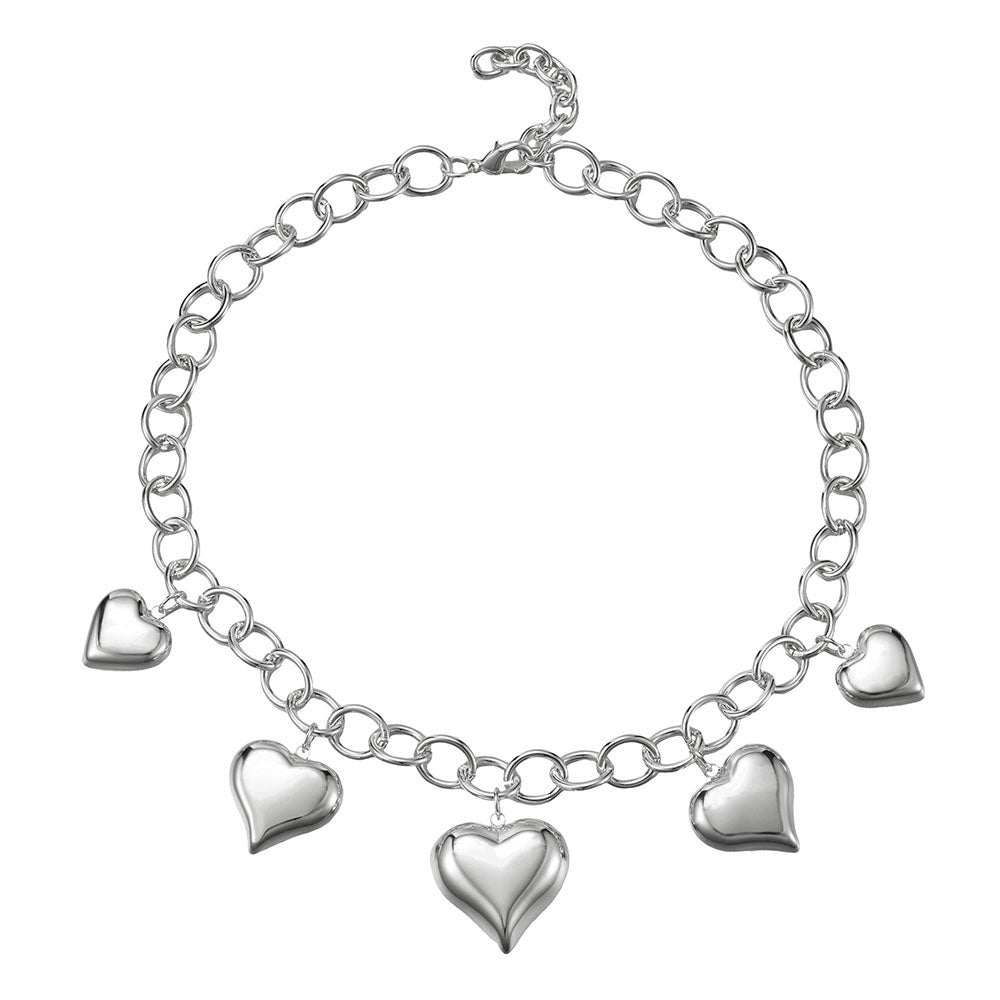 18" Silver Necklace with Puff Hearts