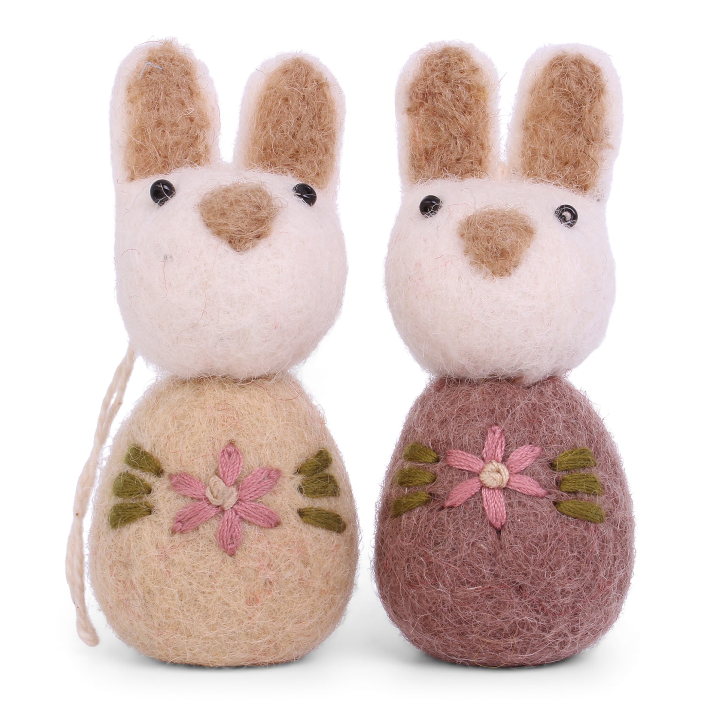 White Bunnies with Flower Embroidery Hanging Decorations (Set Of 2) in Plum