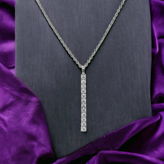 Silver Cubic Zirconia Bar Pendant Necklace