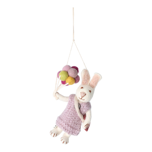 White Bunny Girl With Lavender Dress And Balloons Hanging Decoration