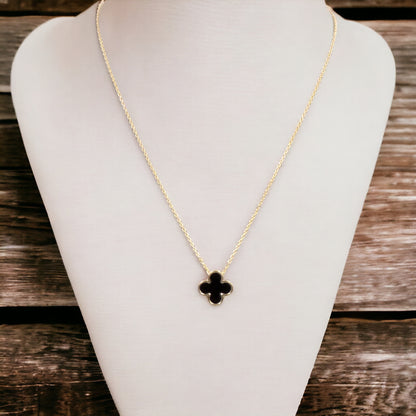 Gold Mother of Pearl Clover Pendant Necklace
