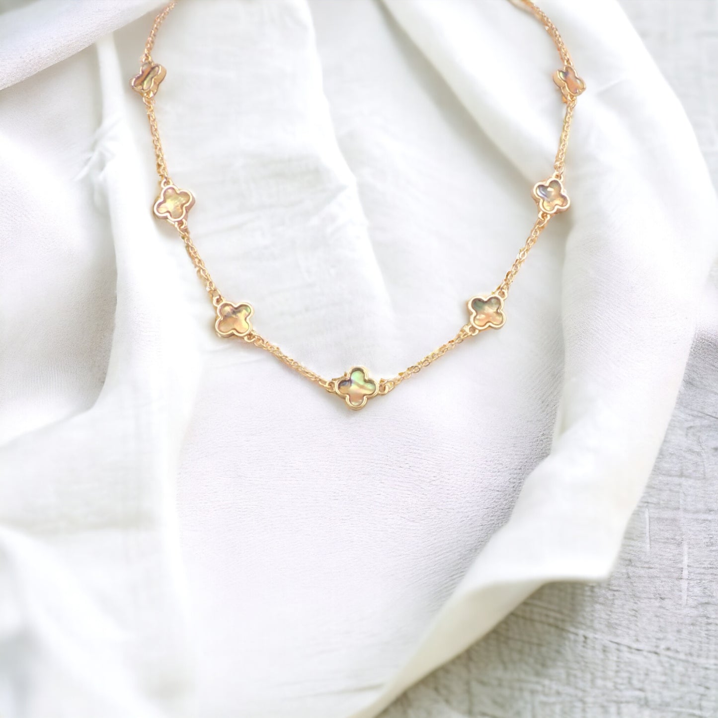 Gold Mother of Pearl Multi Clover Necklace