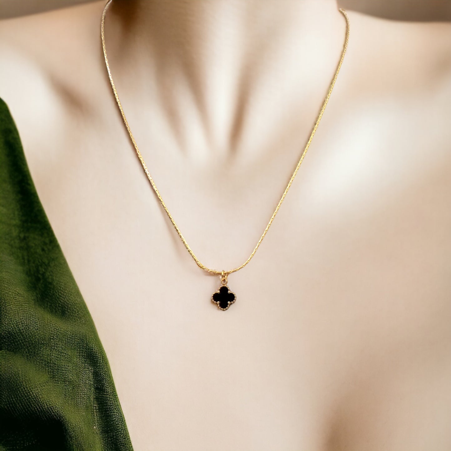 Gold Mother of Pearl Clover Textured Pendant Necklace