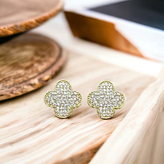 Clover Pave Cubic Zirconia Stud Earrings - Marisa's Shopping Network 