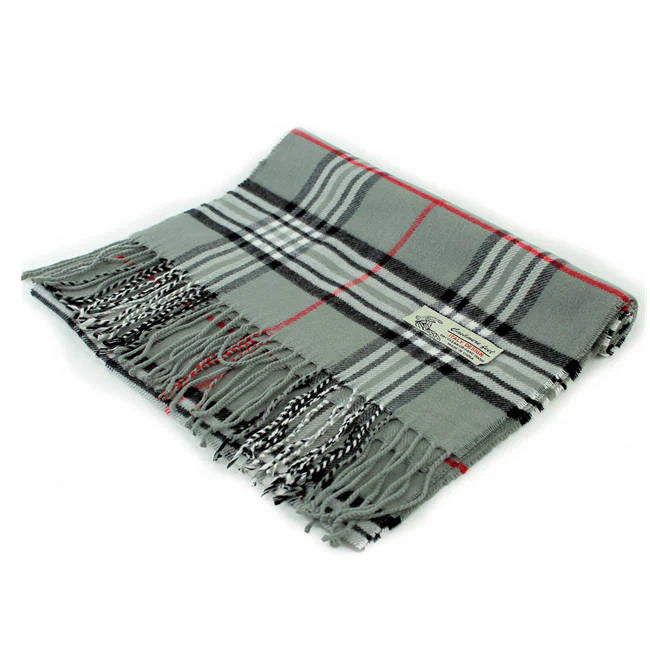 Gray Cashmere Plaid Scarf