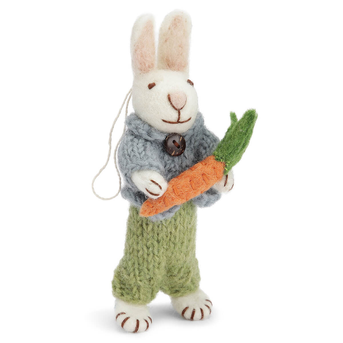 White Bunny With Blue Jacket And Carrot Hanging Decoration