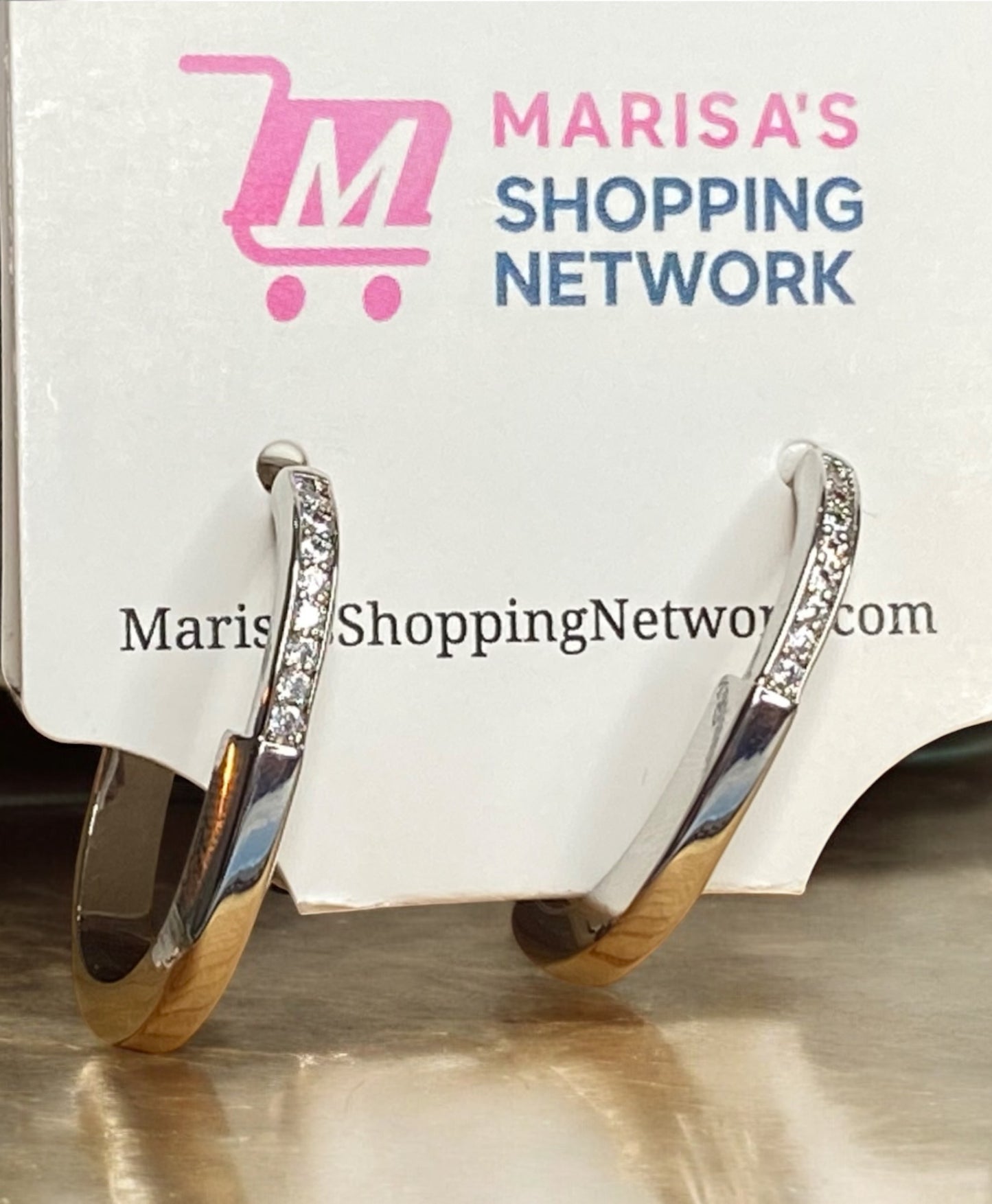 Squared Hoop Earrings with Crystal Inlay