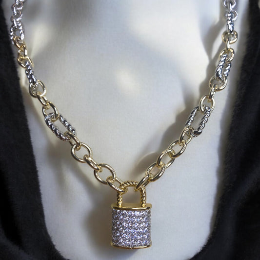 Two Tone Chainlink Necklace with Locket Pendant