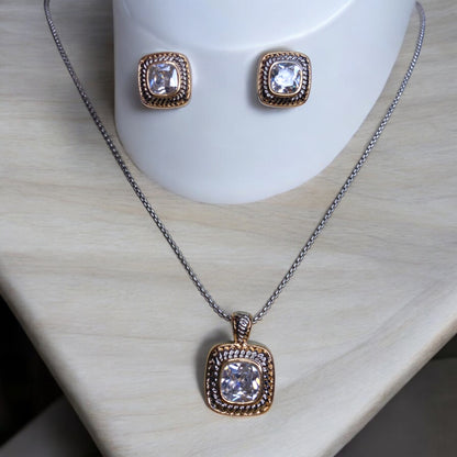 Two Tone Pendant and Earring Set