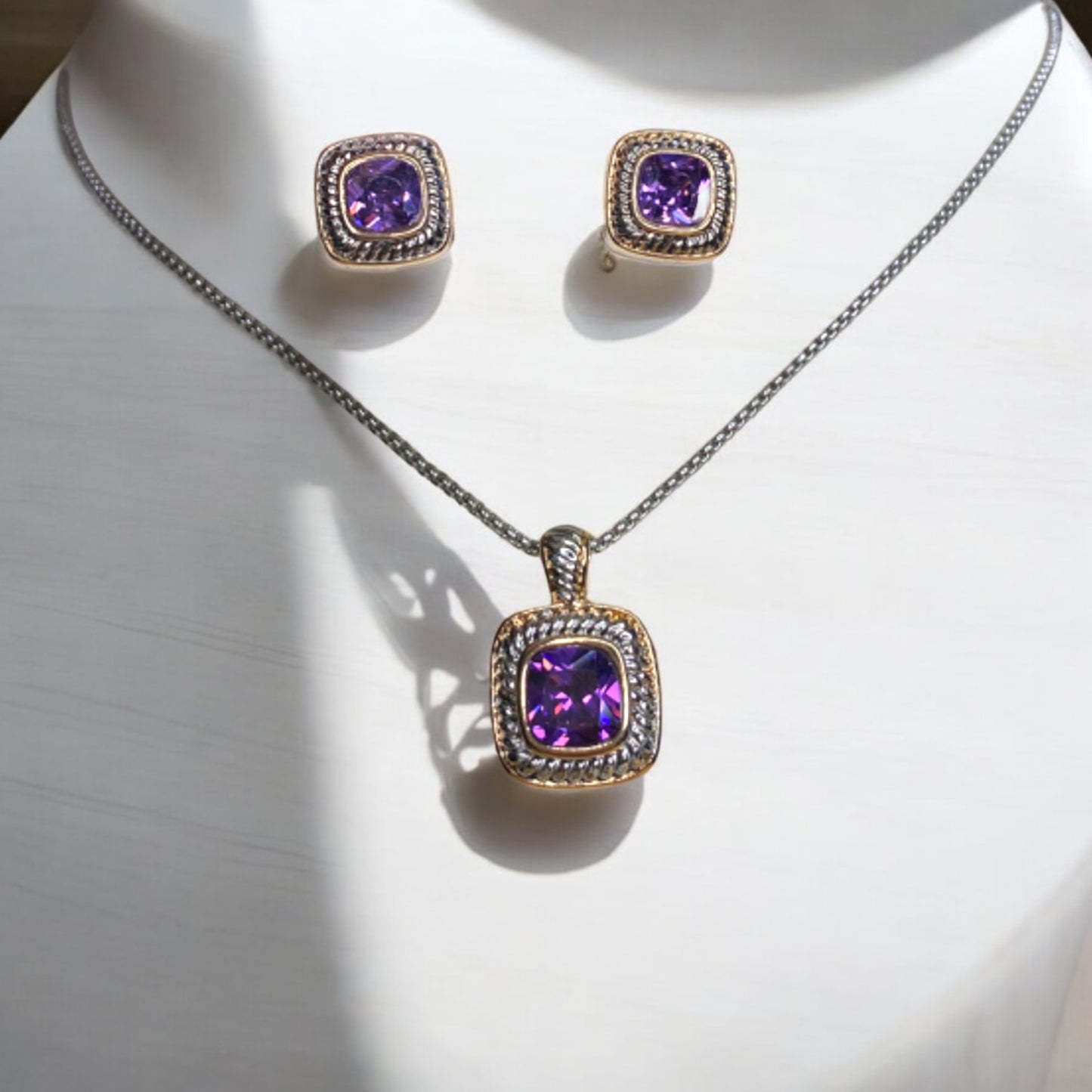 Two Tone Pendant and Earring Set