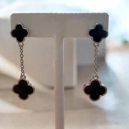 Silver Double Clover Dangling Earrings