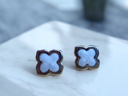 Silver Pointed Clover Stud Earrings with Mother of Pearl