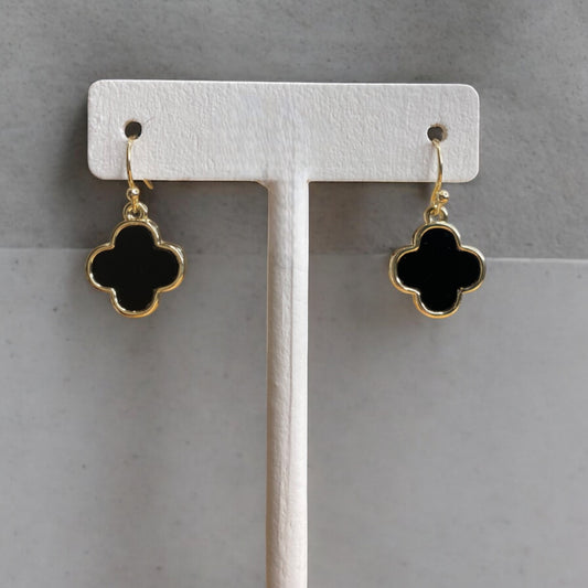 Gold Clover Single Drop Earrings with Black