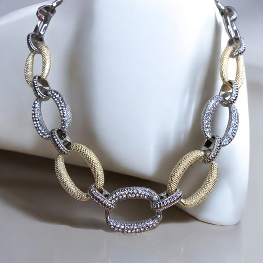 Two Tone Textured Chainlink Necklace