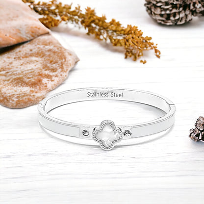 Silver Stainless Steel Clover Bangle - Marisa's Shopping Network 