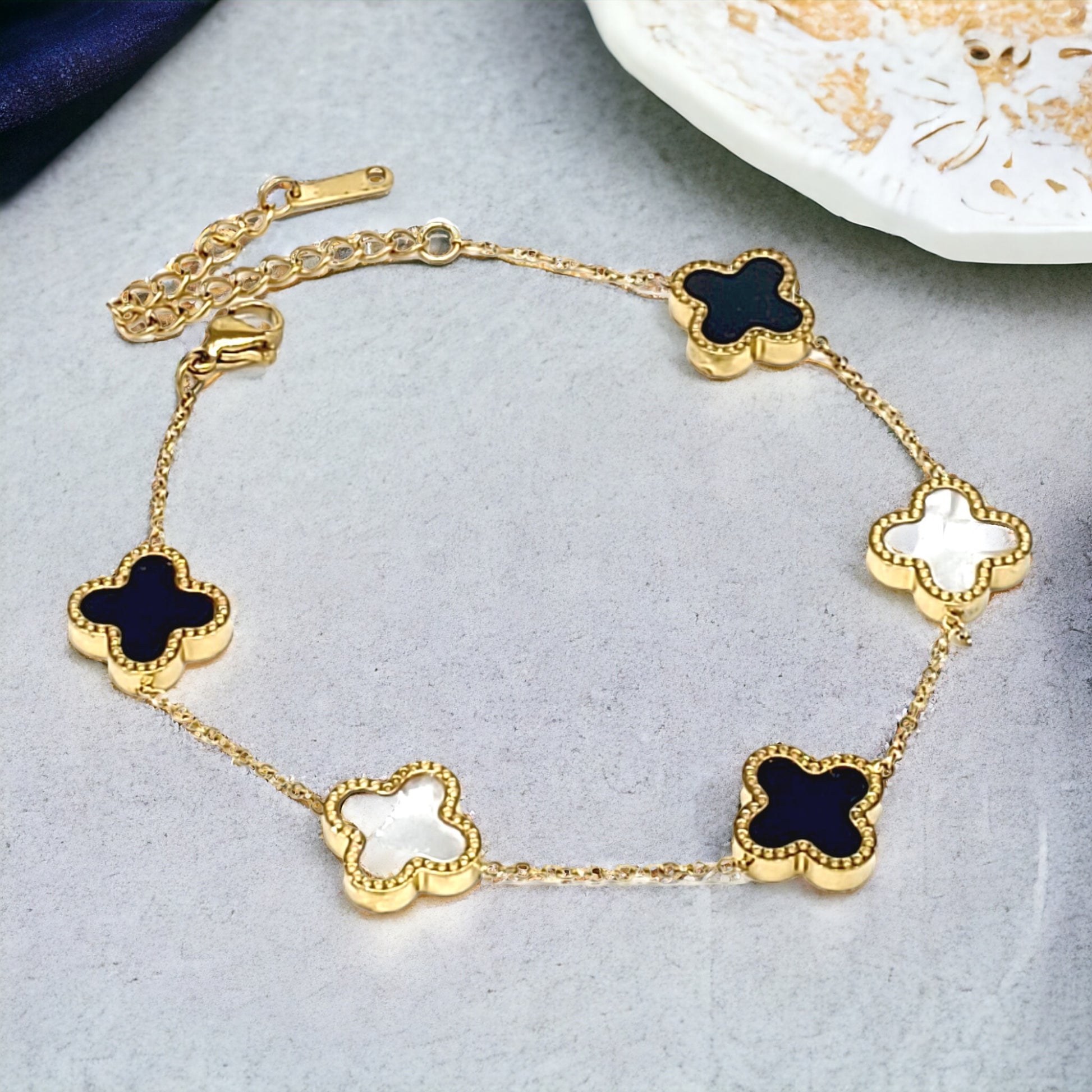Gold Stainless Steel 5 Clover Bracelet - Marisa's Shopping Network 