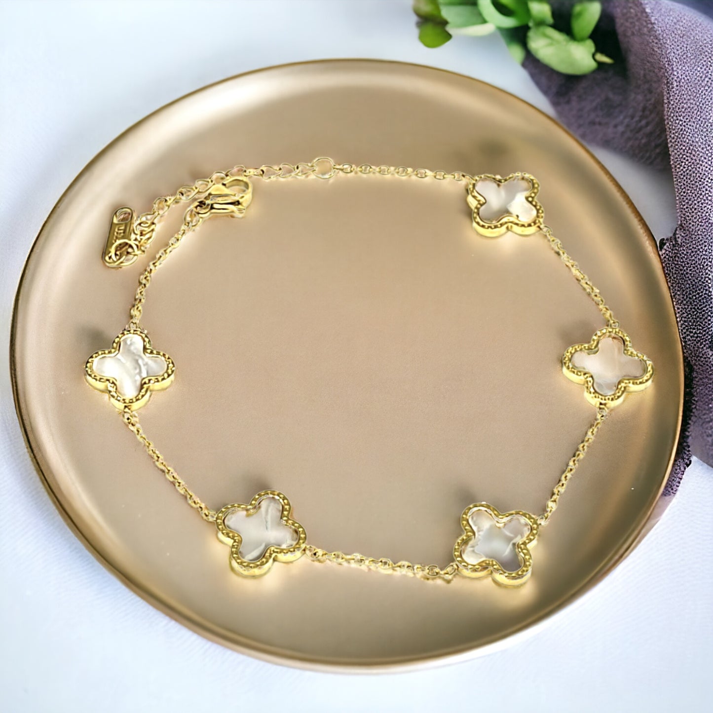 Gold Stainless Steel 5 Clover Bracelet - Marisa's Shopping Network 