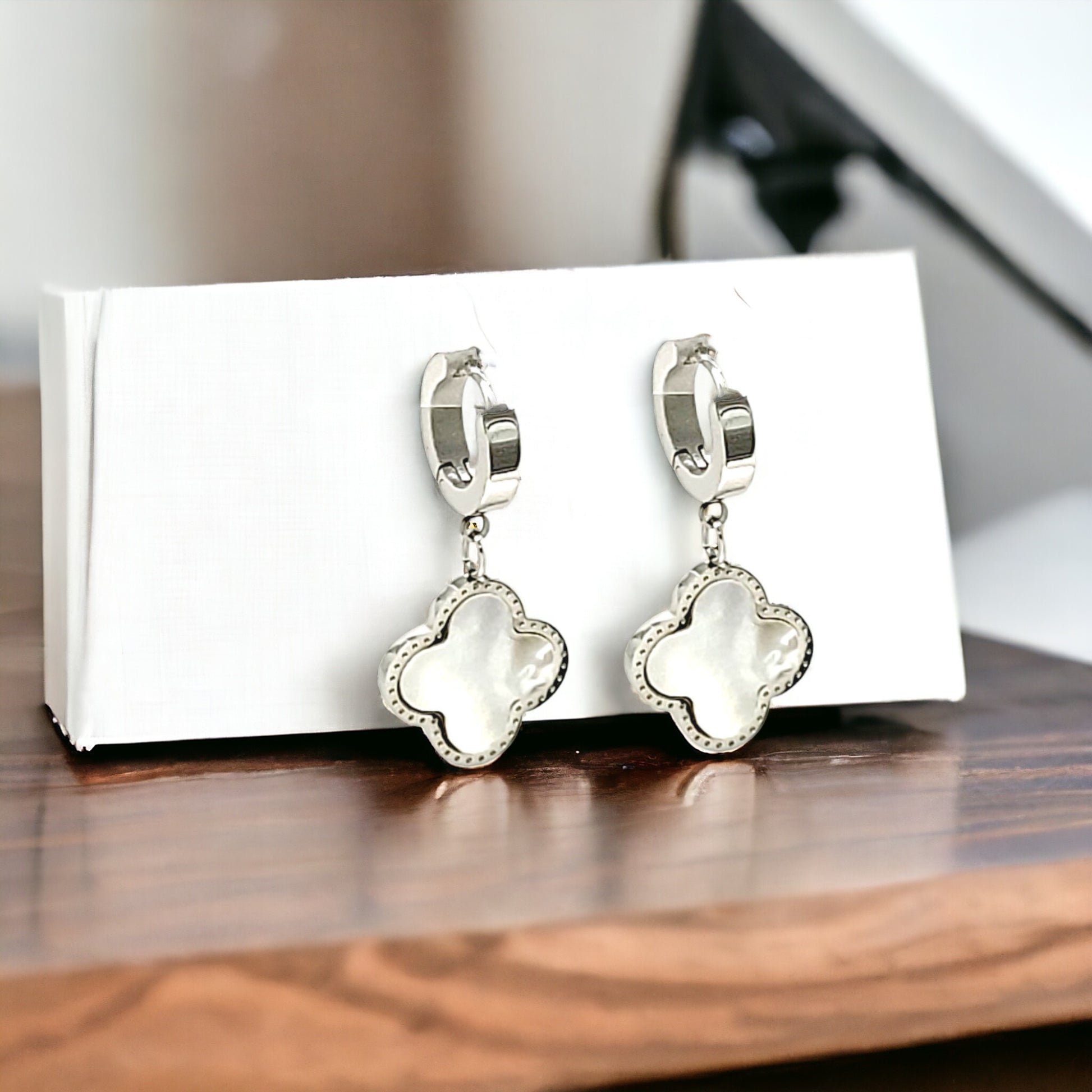 Silver Colored Clover Drop Earrings - Marisa's Shopping Network 