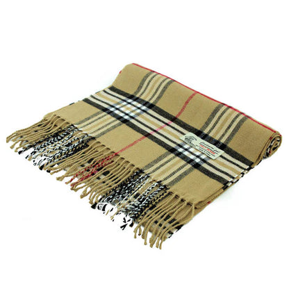 Tan Cashmere Plaid Scarf