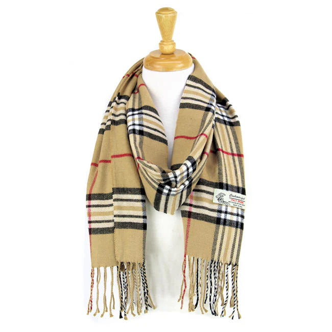 Tan Cashmere Plaid Scarf