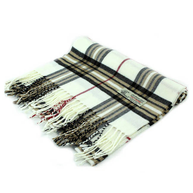 White Cashmere Plaid Scarf