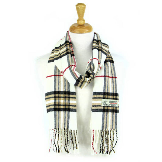 White Cashmere Plaid Scarf