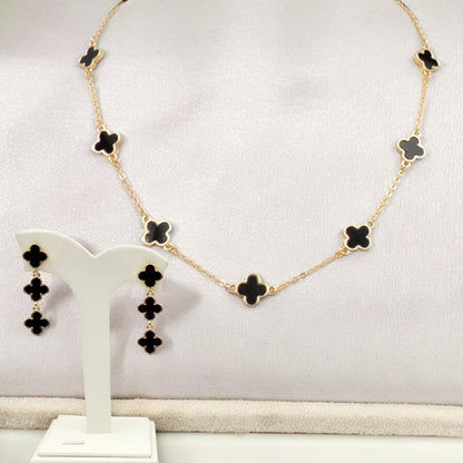 Gold Mother of Pearl Clover Necklace and Earring Bundle