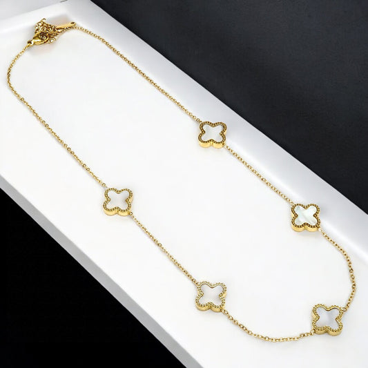 16" Gold Stainless Steel Clover Necklace