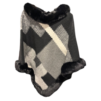 Geometric Faux Fur Trimmed Ponchos